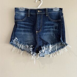 High Rise Distressed Denim Shorts